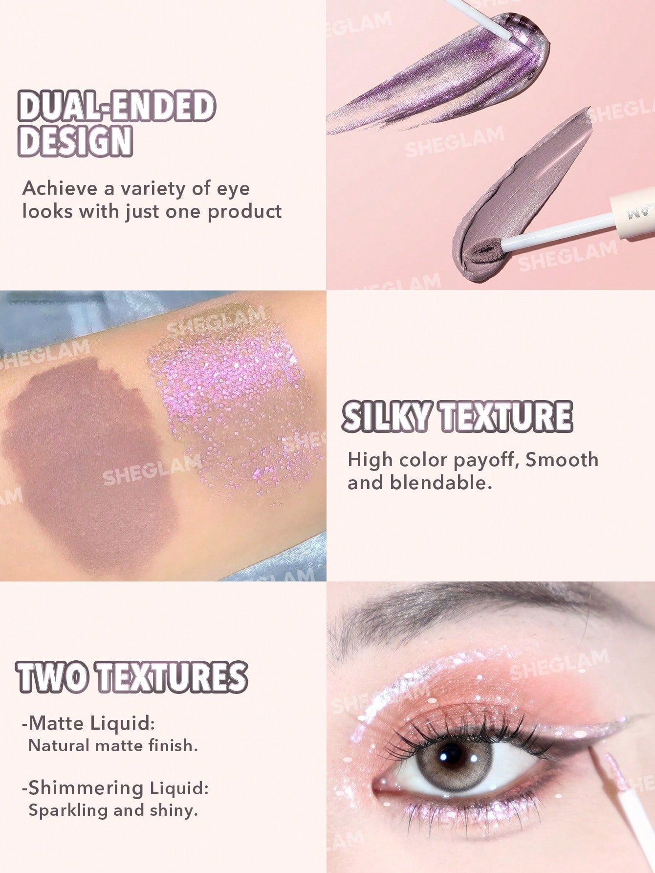 SHEGLAM SOMBRA DE OJOS LIQUIDA DOBLE ACABADO SILK & SPARKLE