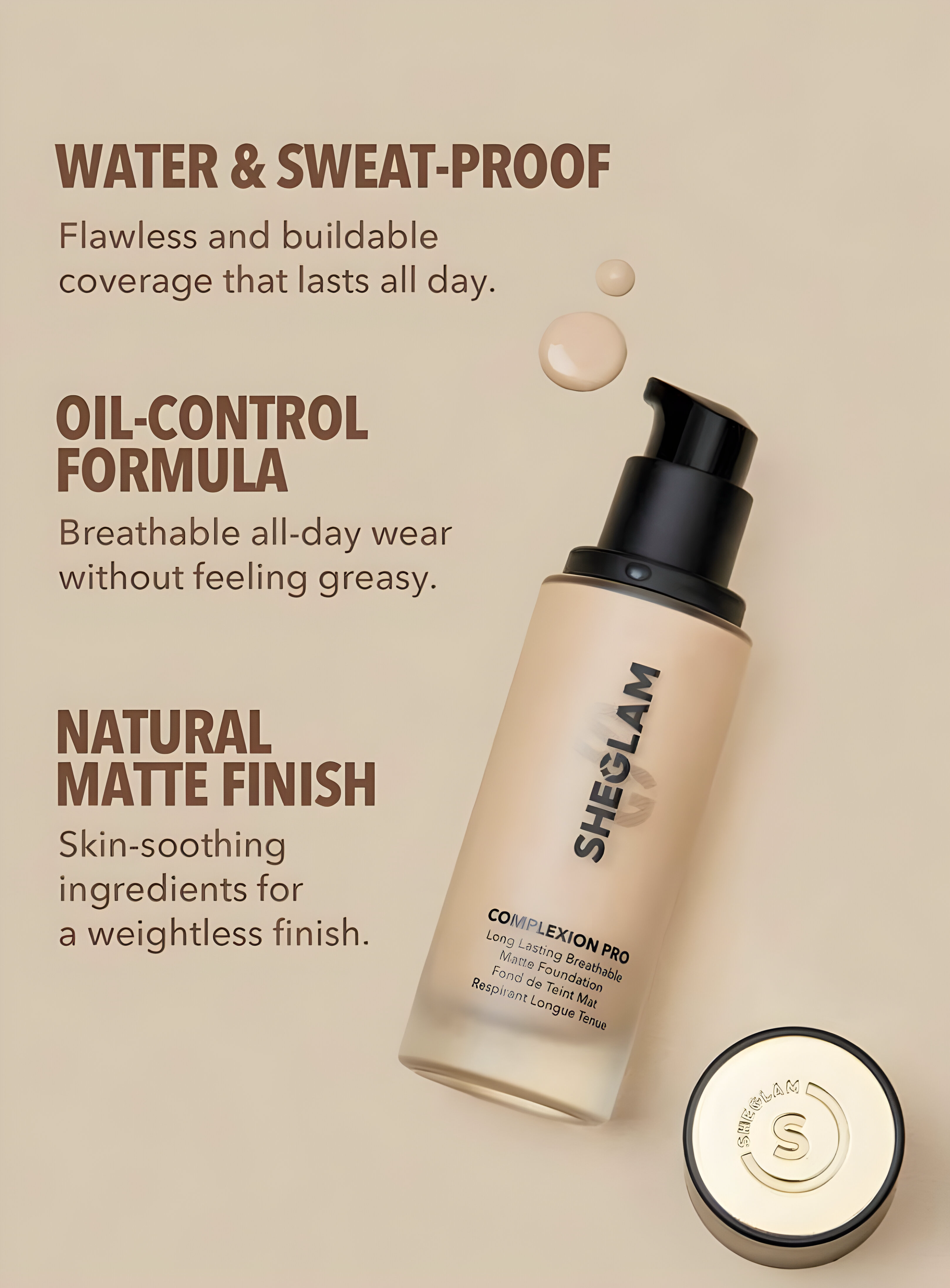 SHEGLAM BASE COMPLEXION PRO LONG LASTING BREATHABLE MATTE FOUNDATION