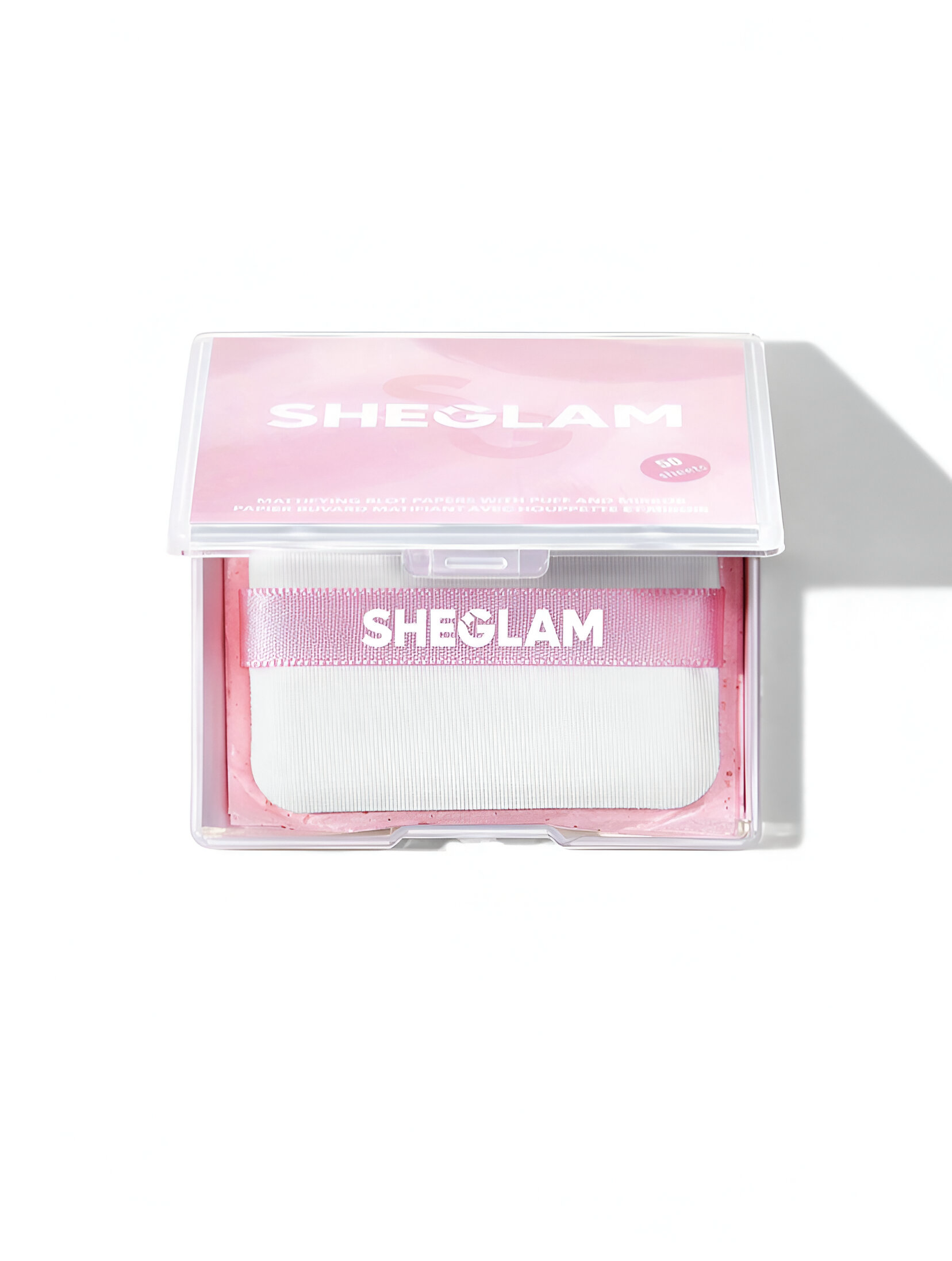 SHEGLAM PAPEL ABSORBENTE MATE CON ALMOHADILLA Y ESPEJO 50PCS-ROSA